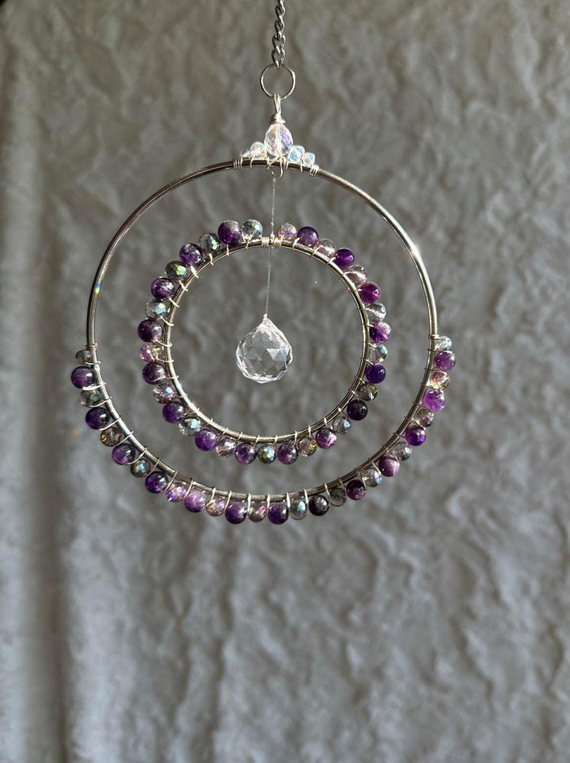 Double Hoop Amethyst Suncatcher - Prismana Craft Co