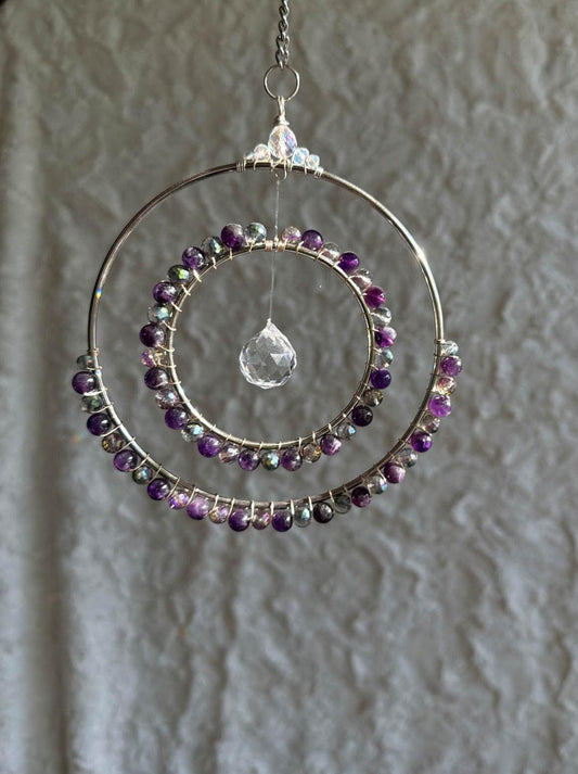 Double Hoop Amethyst Suncatcher - Prismana Craft Co