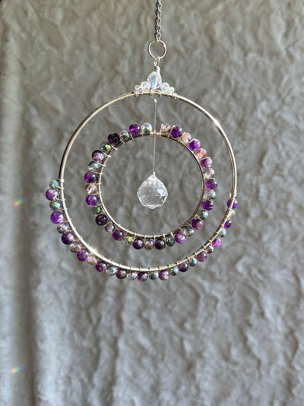 Double Hoop Amethyst Suncatcher - Prismana Craft Co