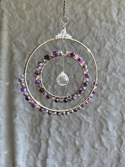 Double Hoop Amethyst Suncatcher - Prismana Craft Co