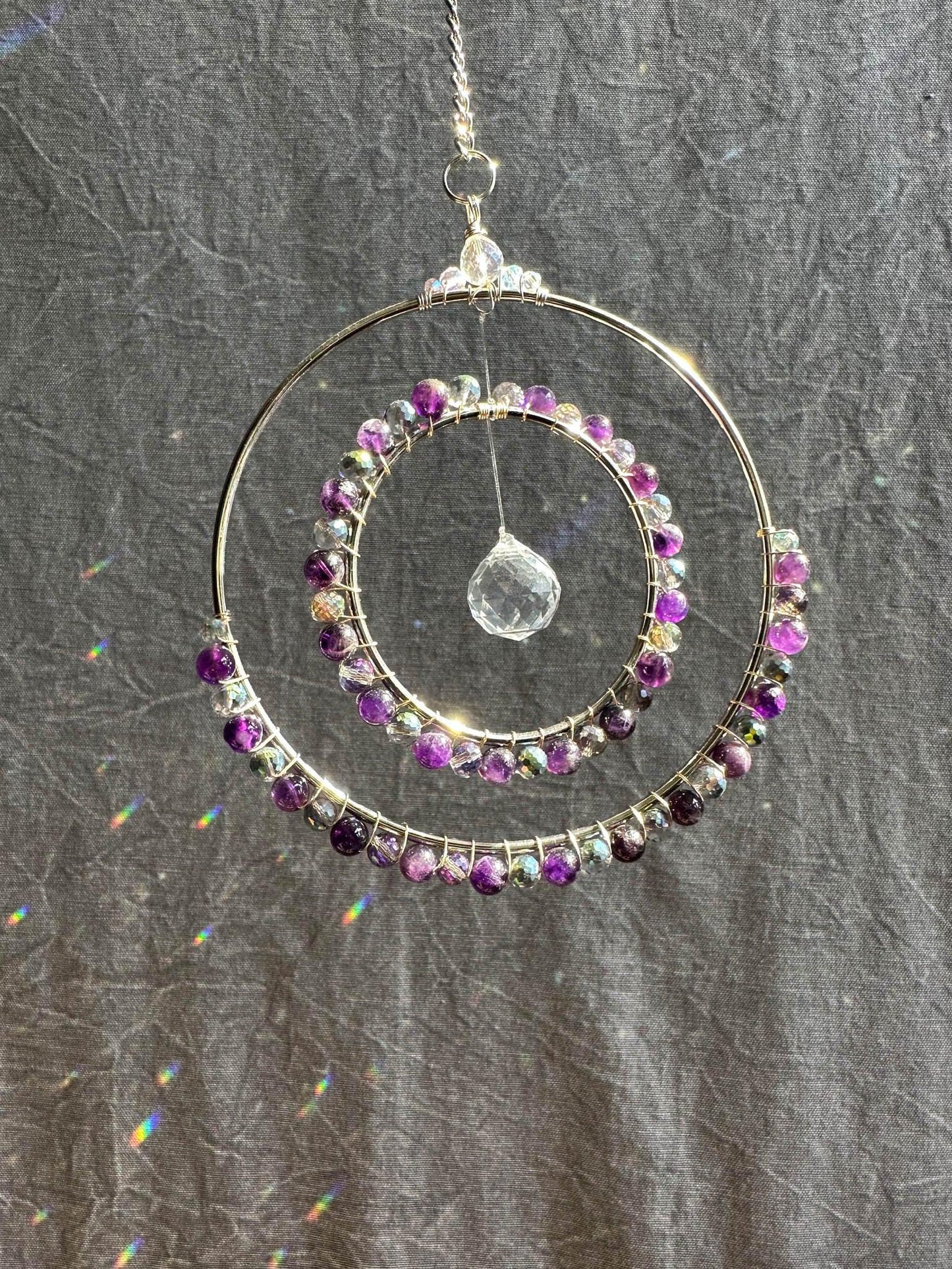 Double Hoop Amethyst Suncatcher - Prismana Craft Co