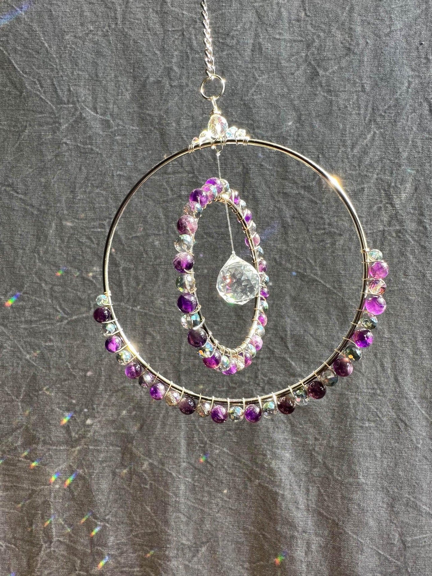 Double Hoop Amethyst Suncatcher - Prismana Craft Co