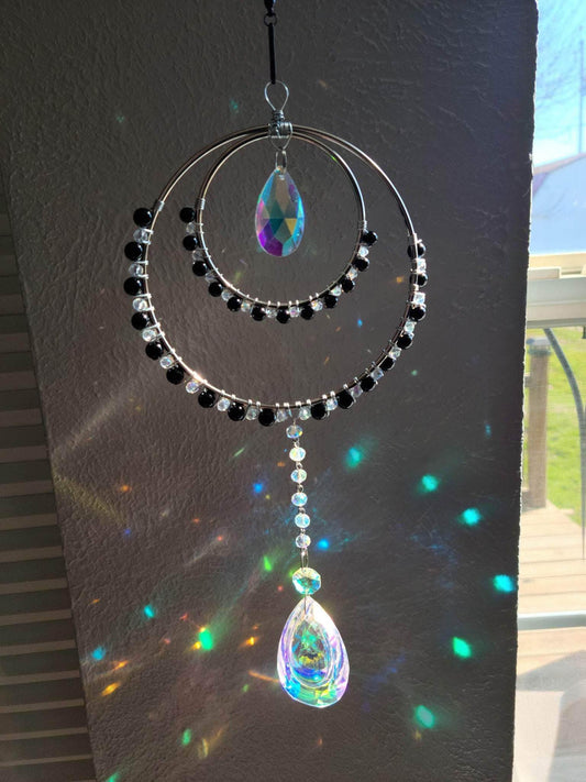 Double Hoop Onyx Crystal Suncatcher - Prismana Craft Co