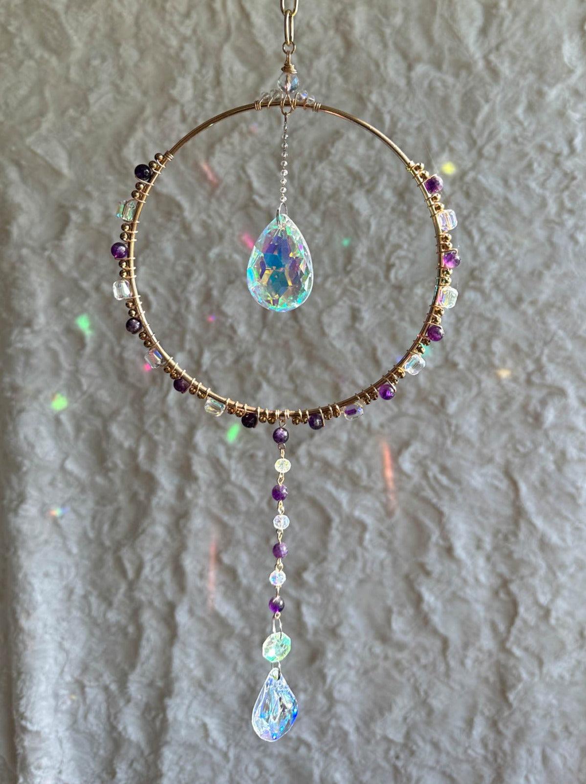 Gold Hoop Amethyst Suncatcher - Prismana Craft Co