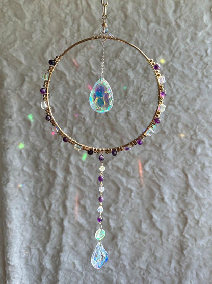 Gold Hoop Amethyst Suncatcher - Prismana Craft Co