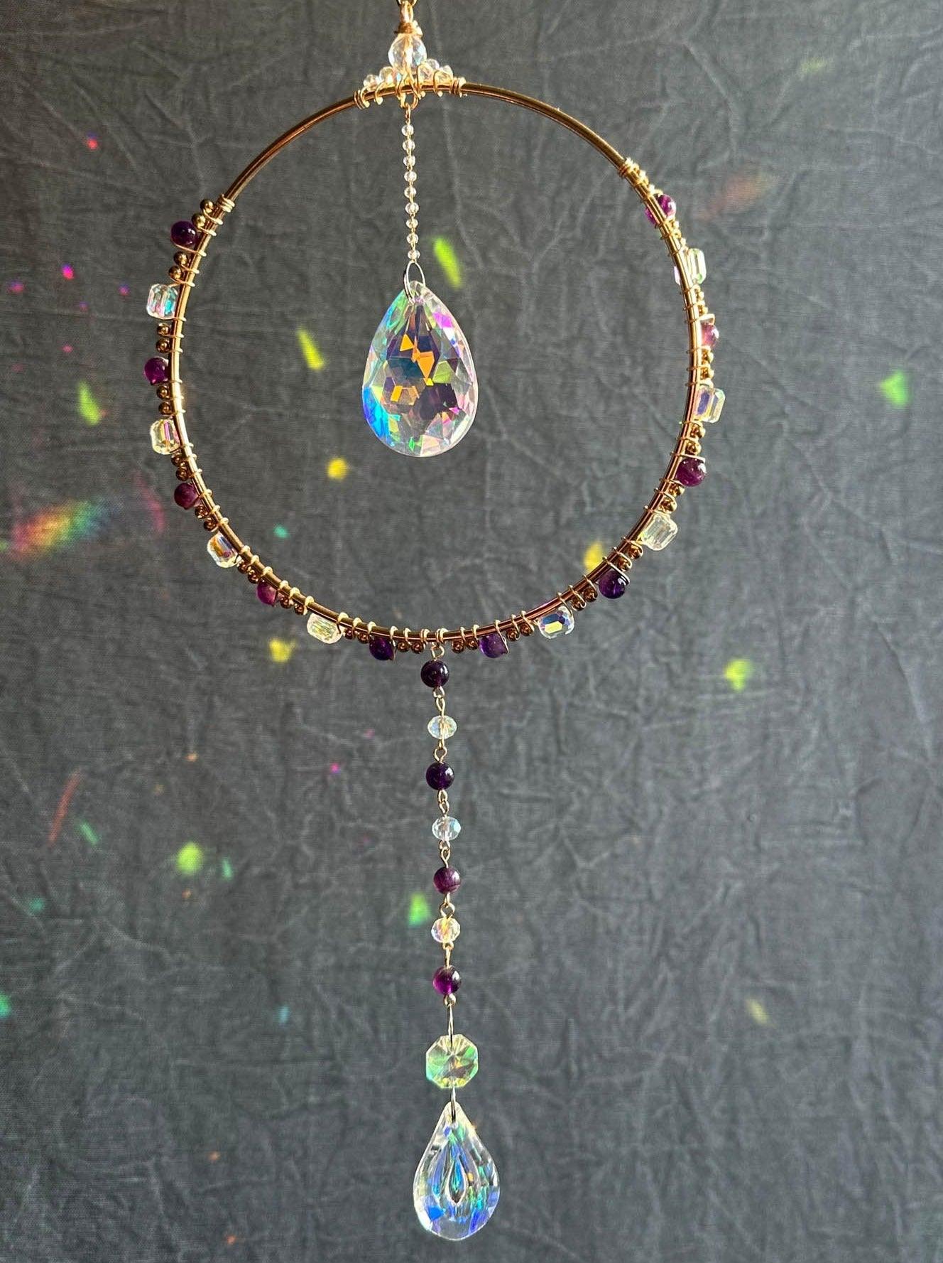 Gold Hoop Amethyst Suncatcher - Prismana Craft Co