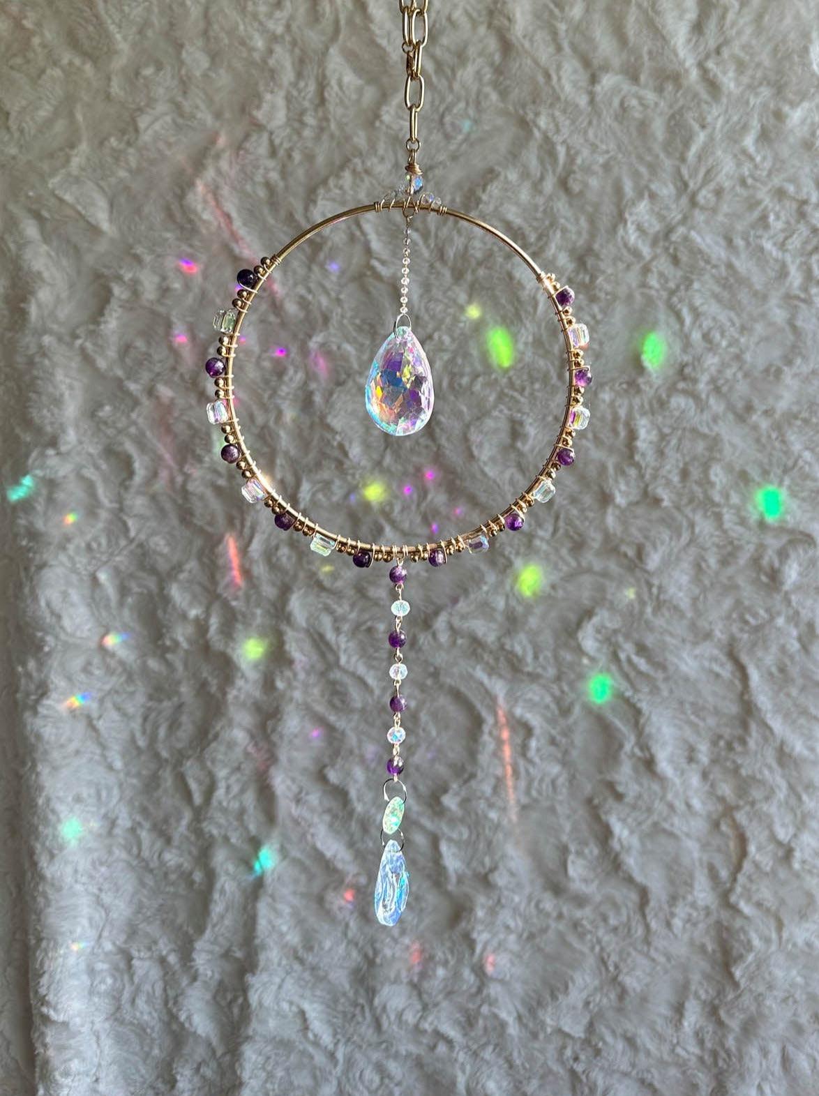 Gold Hoop Amethyst Suncatcher - Prismana Craft Co