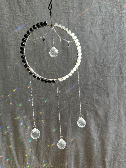 Silver Star Suncatcher w/ Selenite and Onyx - Prismana Craft Co